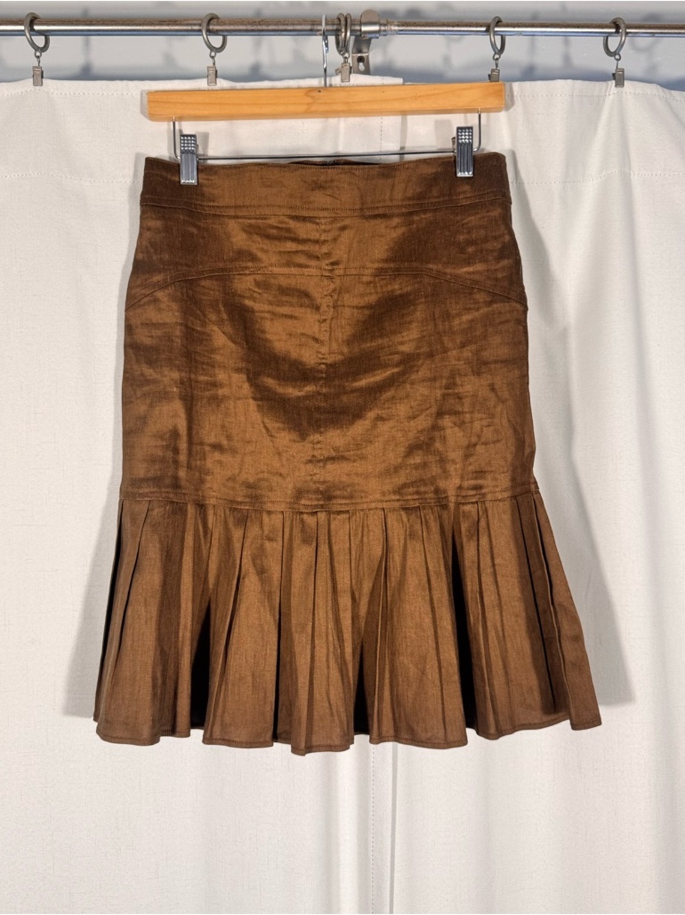 Eva Franco Bronze Metallic Pleated Midi Skirt